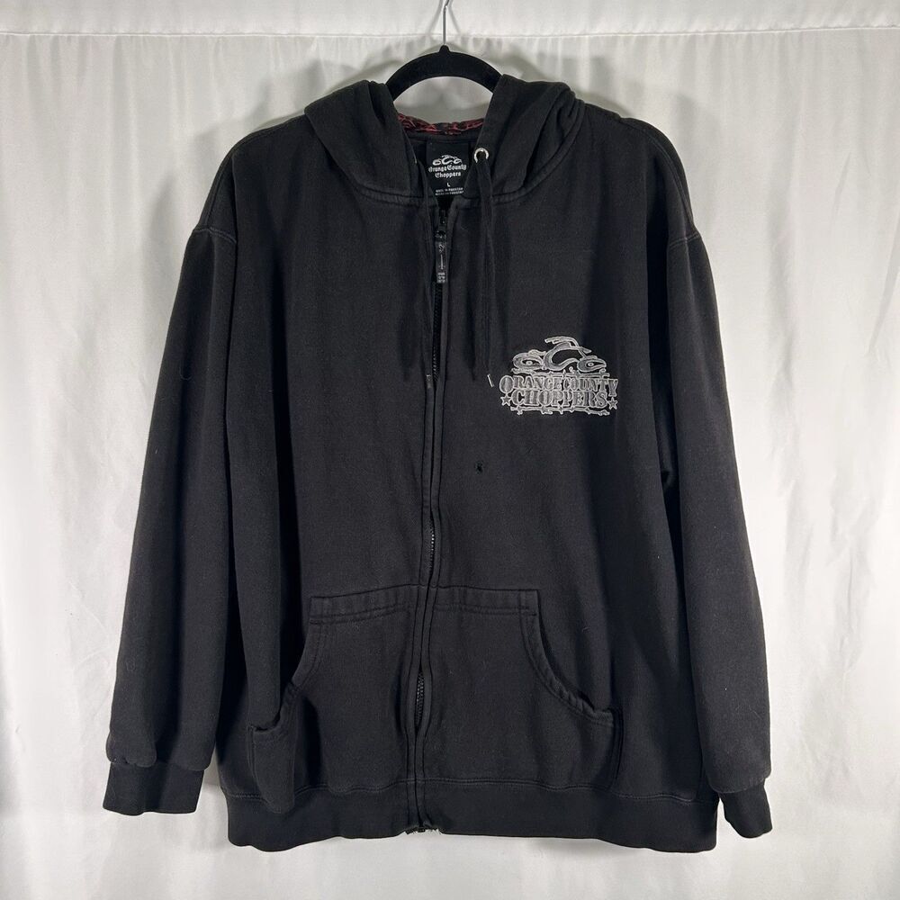 Vintage Orange County Choppers Hoodie Men's Large Full Zip Drawstring Pockets